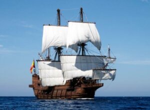 This Spanish galleon is sailing Pensacola bay in commemoration of Ochuse 1559. Ochuse was 1559 name for what is now the East Pensacola Heights neighborhood of Pensacola Florida.